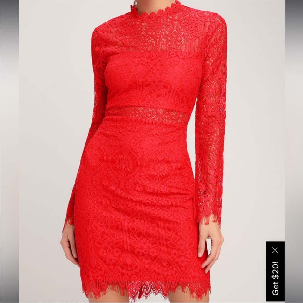Appetite for Seduction Red Lace Long Sleeve Dress